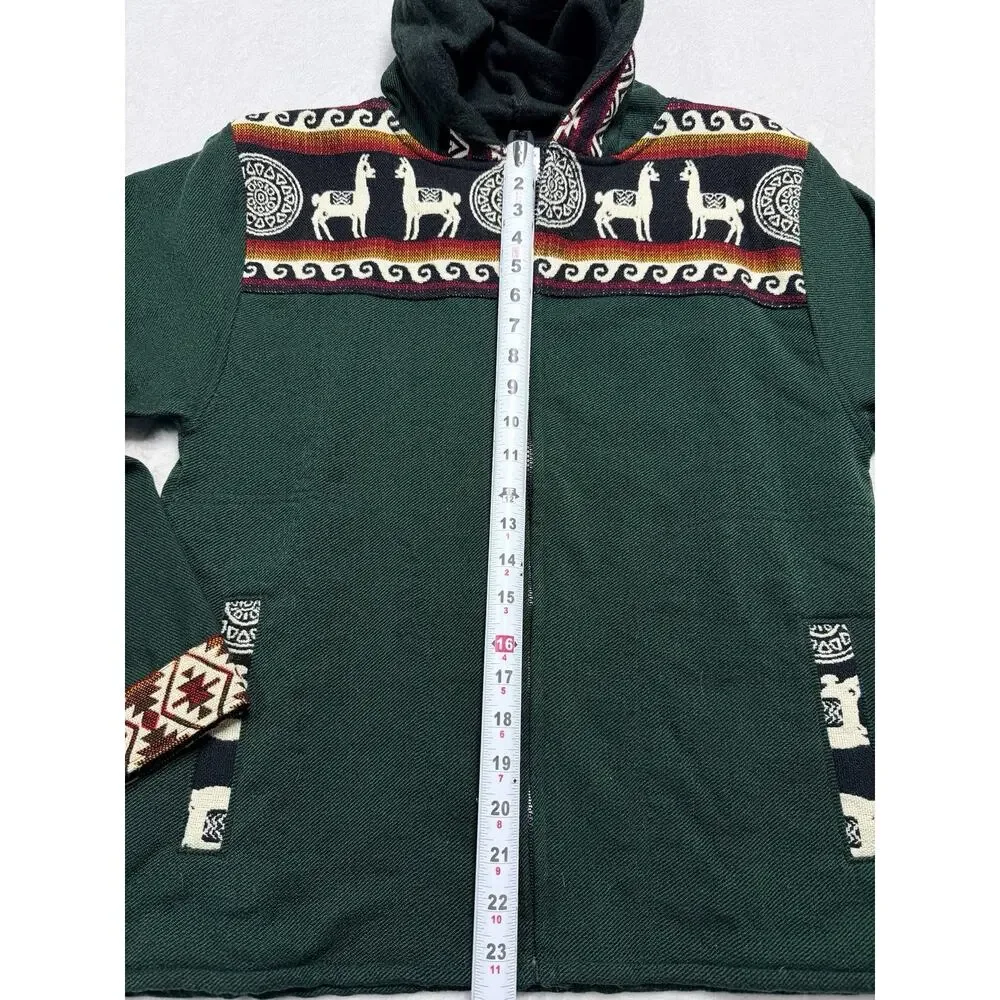 Native Artists Alpaca Llama Geometric Full Zip Knit Hoodie Jacket Mens Size M